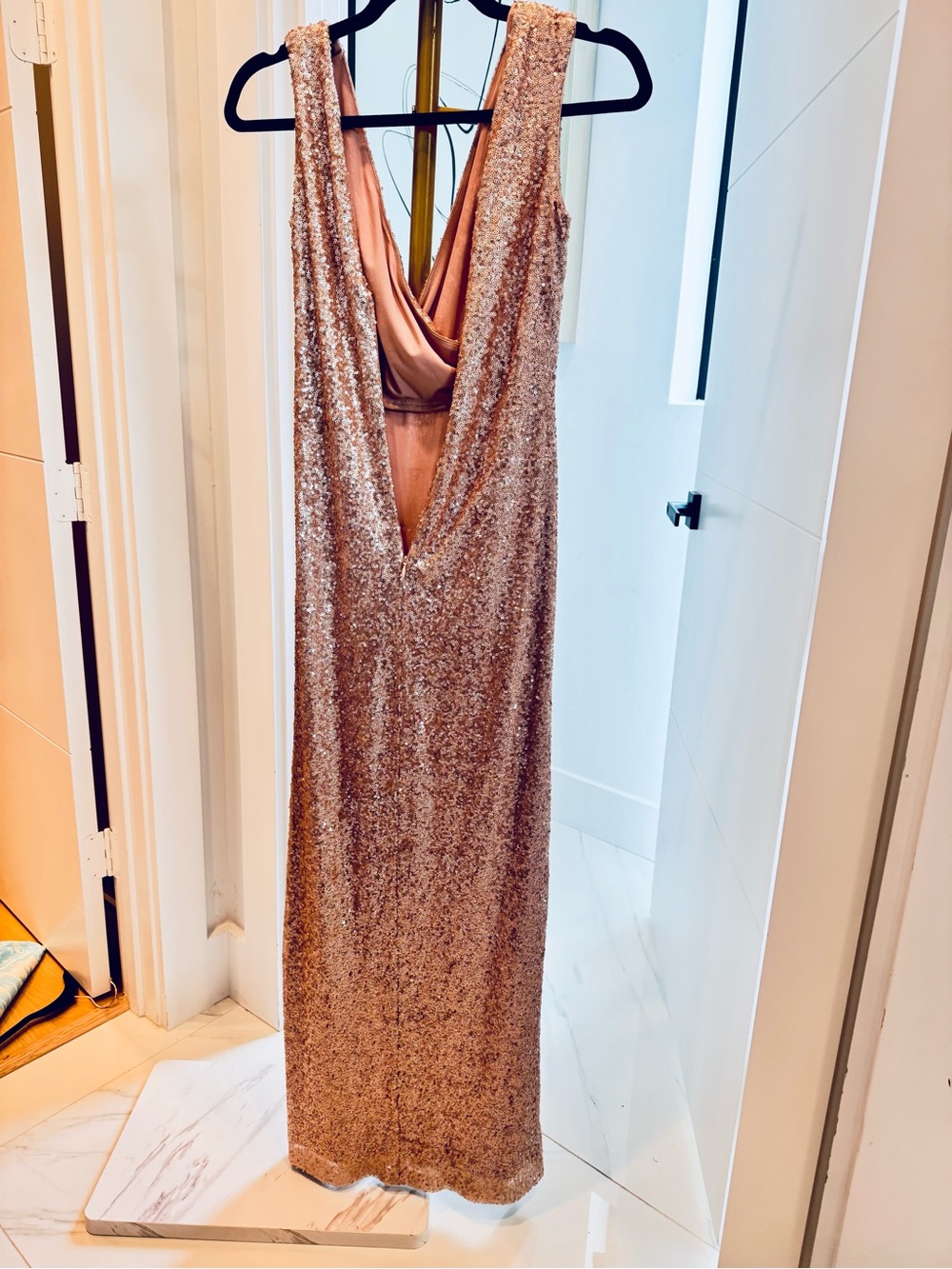 Ralph Lauren Rose Gold Sequin Slip Maxi Dress - Picture 7 of 12
